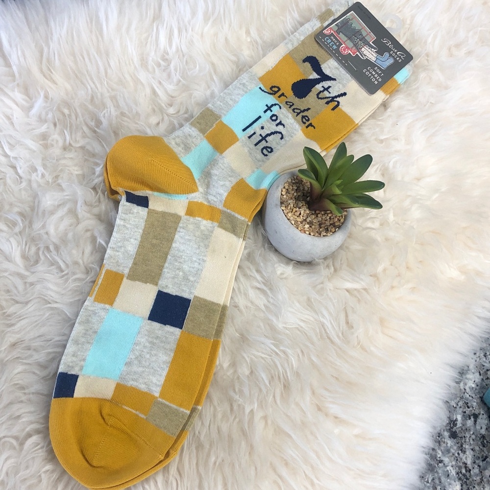 BlueQ Cotton CREW Socks ‘7th Grader for Life’ Mens Shoe sz 7-12 NWT